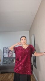 CAMISETA SEMICURVI TERCIOPELO LENTEJUELAS - Imagen 6