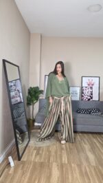 PANTALON CURVI RAYAS VERDE Y CAMEL