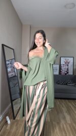 PANTALON CURVI RAYAS VERDE Y CAMEL - Imagen 2